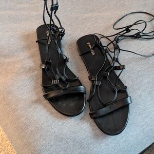 Express Elegant Black Lace-Up Sandals